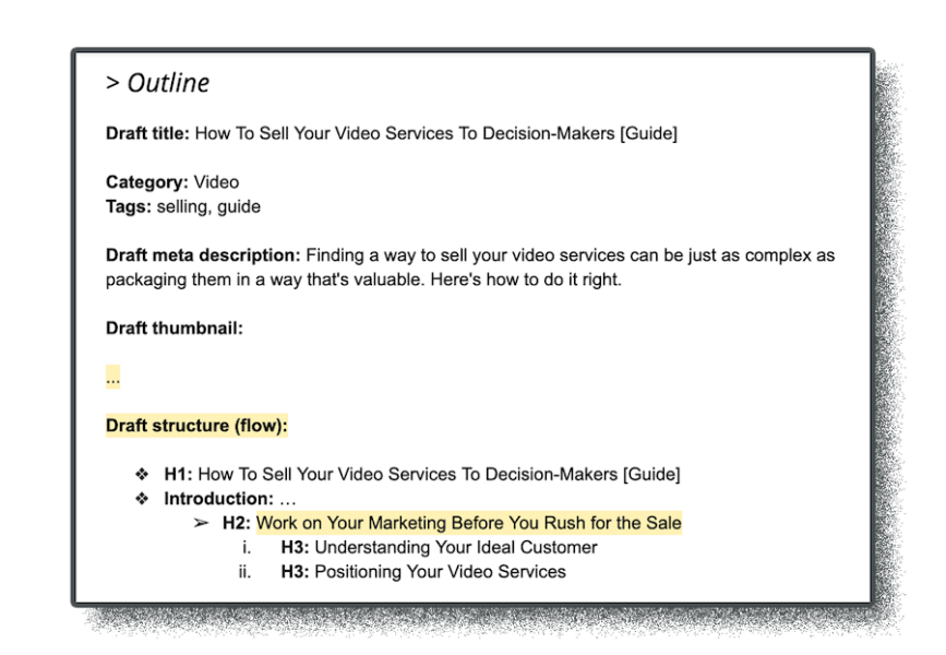 professional outline of a blog post