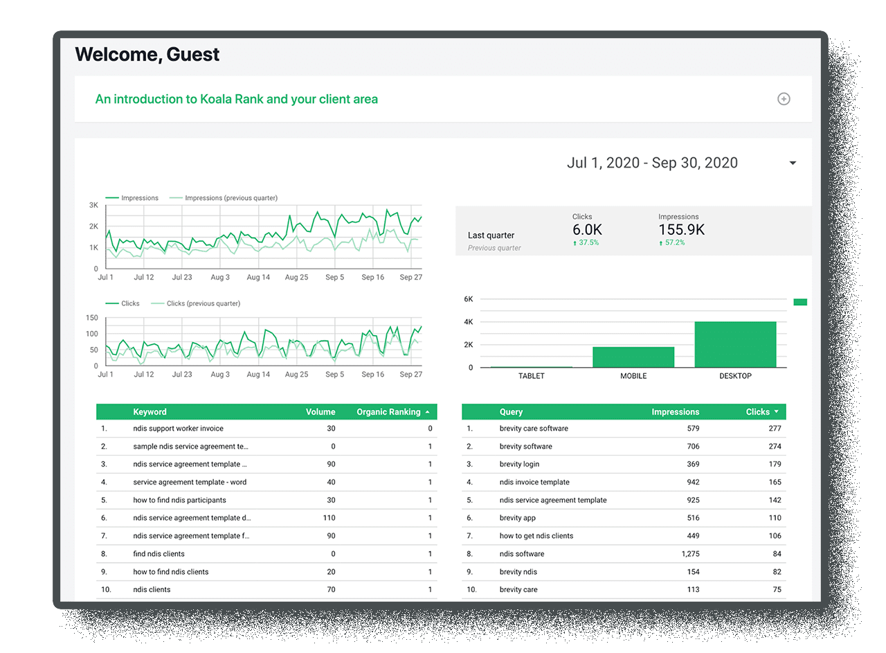 koala rank preview of client area